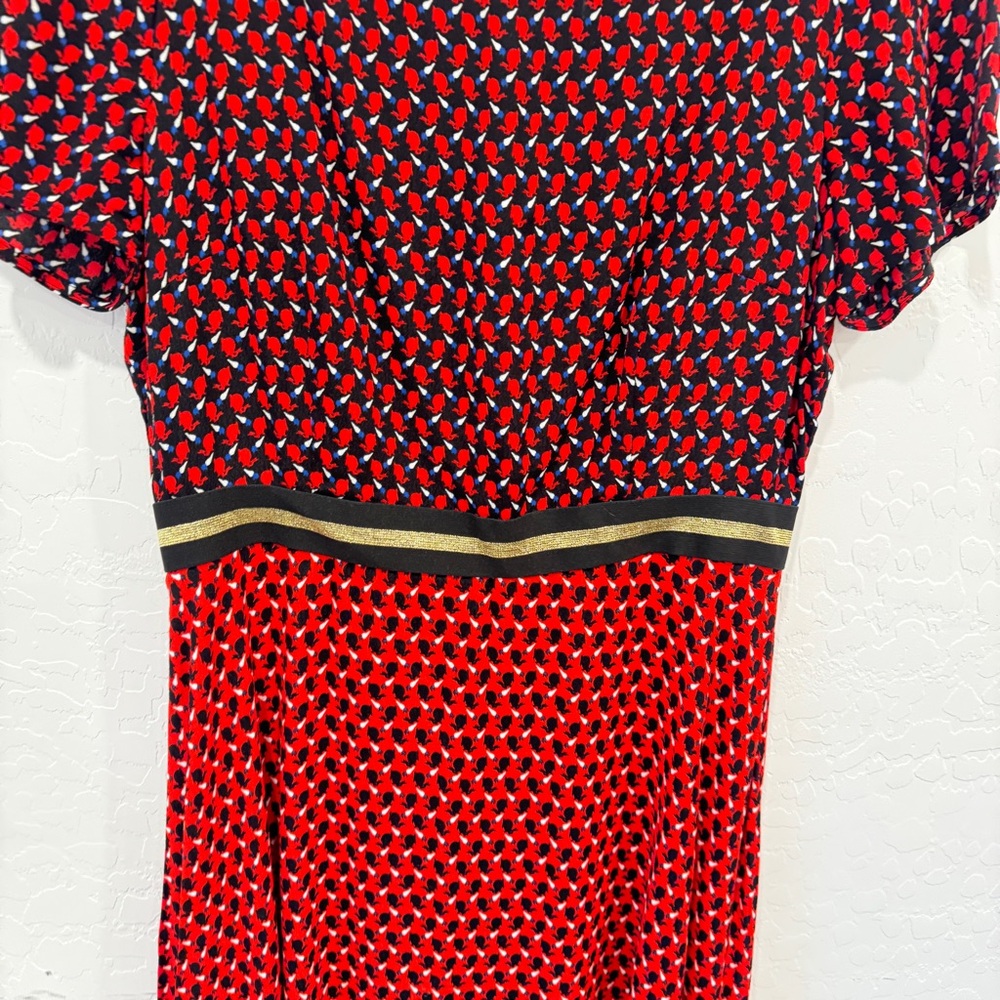 Anthropologie Maeve Bunny Mixed Print Dress Womens 10 Red Black Gold Novelty - Picture 5 of 8